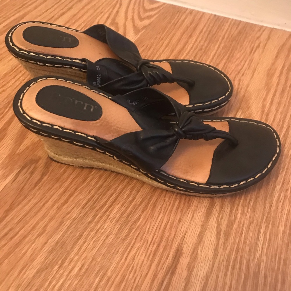 Born Black Leather Wedges